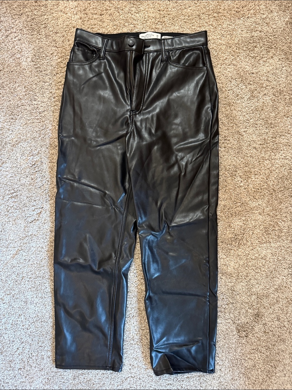 Abercrombie & Fitch Black Vegan Leather Straight Pants
